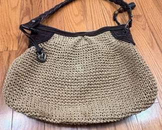 Brighton Straw and Faux Croc Trim Shoulder Bag