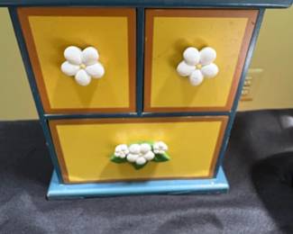 Vintage Blue and Yellow Flower Power Jewelry Box with Drawers