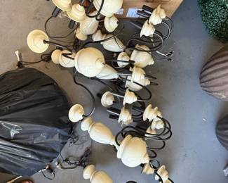 Vintage Arm Wrought Iron and Ceramic Chandelier