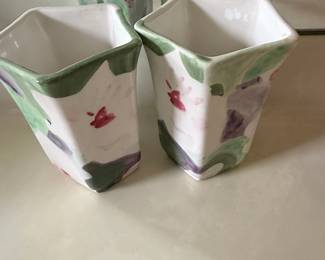 Set of Ceramic Vases with Floral Motif