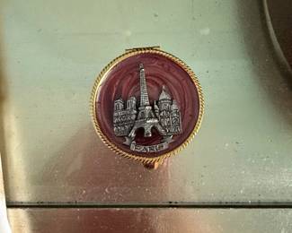 Vintage Paris Eiffel Tower Notre Dame Enamel Pill Box