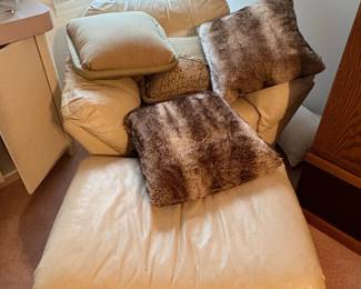 Cream Leather Recliner Chair and Ottoman
