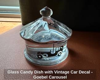 Glass Candy Dish with Vintage Car Decal Goebel Carousel