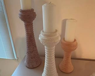 Set of Textured Ceramic Pillar Candle Holders