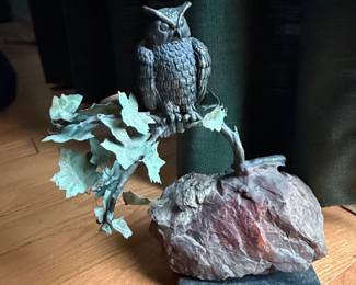 Milo Bronze Owl Sculpture on Natural Stone Base