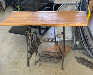 Singer treadle with live edge  wood top