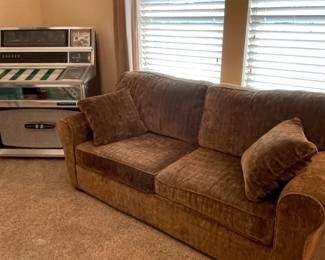 Sleeper sofa has an adjustible air pillow mattress - no back greaking bar!