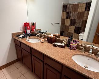 Curling iron, hair dryers, bathroom items