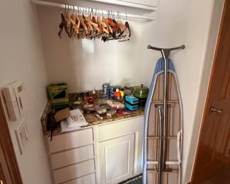 House wares, hangers, ironing board, etc