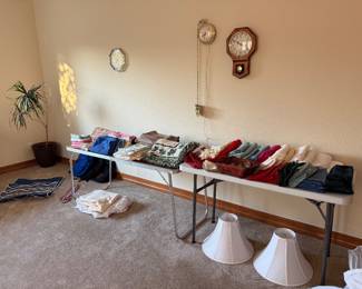 Linens, clocks, plants, lamp shades, lamps, backpacks and fanny packs