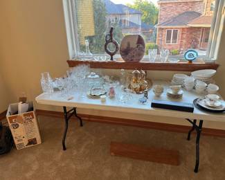 Decorations, 100 year old crystal, vacuum, china dishes, glasses, etc