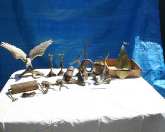 Collection of Brass Decorative Objects including Eagle, Sailboat, and Fish