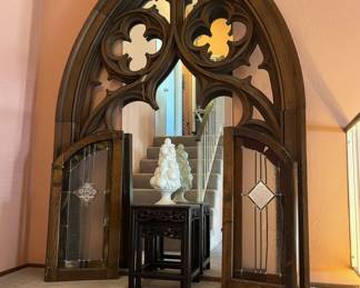 Gothic Revival Architectural Archway with Stained Glass Doors second image