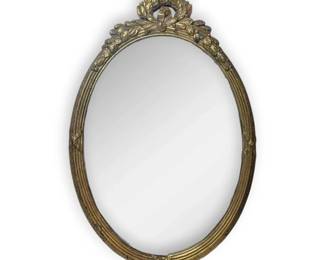 GoldToned Oval Mirror W Leaf Pattern