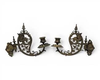 Pair of Cast Iron Griffin Candle Sconces