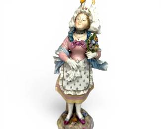 Antique Meissen German HandPainted Porcelain Figurine, Woman in Dress