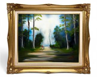 Framed Nature Forest Painting, Signed S. Hill