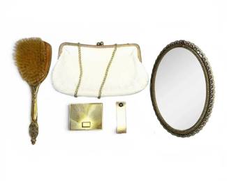 Art Deco Vanity Hair Brush, Makeup Compact, Purse, Mirror Tray