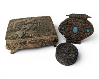 Ornate Vintage Metal Trinket Boxes