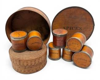 Antique Early American Bentwood Spice Canister Set Round Decorative Box