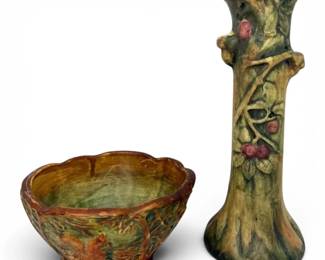 Weller Pottery Squirrel Bowl Woodcraft Tree Vase