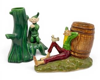 Imperial Porcelain Gran Pappy Pixie Elf Ceramic Bud Vases
