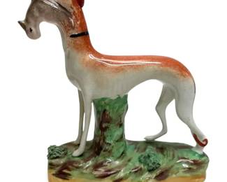 Staffordshire Hound with Hare Antique Ceramic Figurine
