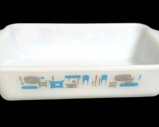 FireKing Atomic Blue Heaven Milk Glass Loaf Pan
