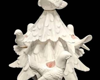 Fitz Floyd Ceramic Christmas Tree w Dove Candleholders