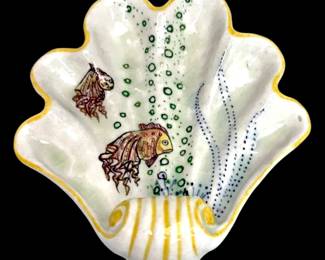 HandPainted Fish Ceramic Seashell Bowl, Made in Iran