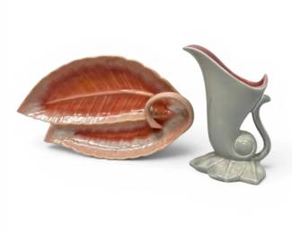 USA Pottery Pink Salmon Leaf Dish 1356 Redwing Pottery Vase