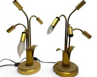 Pair of MCM Brass Lily Lamps
