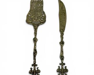 Ornate Montagnani Italian Brass Cake Server Knife Set