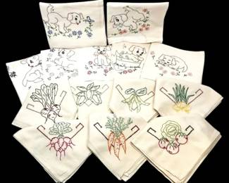 Embroidered Puppy Vegetable Tea Towels