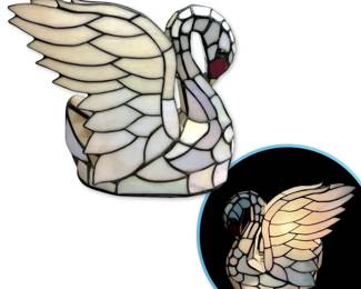Iridescent TiffanyStyle Stained Glass Swan Lamp