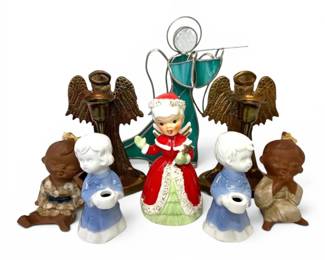 Christmas Porcelain Figures, Brass Candle Holders, More