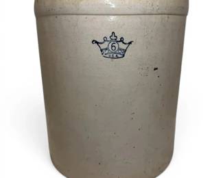 Antique 6Gallon Robinson Ransbottom Blue Crown Stoneware Crock