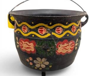 3Legged Cast Iron Cauldron W Floral Design