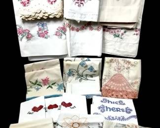Vintage Embroidered Pillowcases 12 Pairs