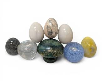 Alabaster Eggs, Mushroom, Glass Paperweights