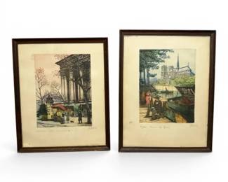 Vintage French Etchings, Signed by Marcel Baron Madeleine Notre Dame