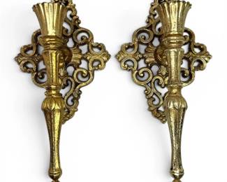 Hollywood Regency Brass Wall Candle Holders