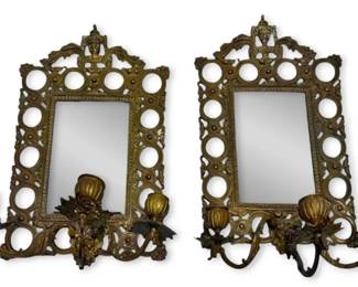 Ornate Gold Decorative Wall Mirrors w Candleholders