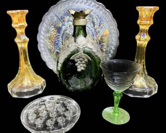 Indiana Glass Pearlescent Tray, Uranium Glass More