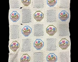 Handmade Crochet Cream Colored Floral Quilt