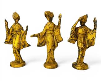 Cast Iron Dancing Geisha Gilt Figures