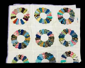 White Purple Dresden Plate Patchwork Quilt