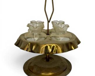 Brass Condiment Holder W Glass Bowls