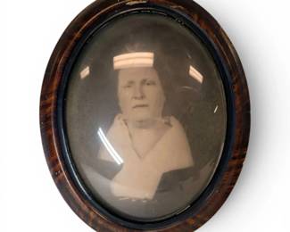 Antique Framed Oval Portrait With Bubble Glass