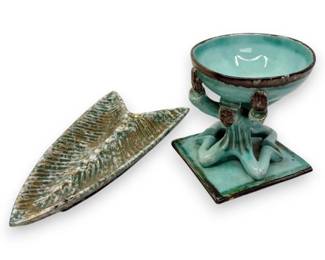 Wiener Werkstatte Austrian Pedestal Pottery Bowl Ceramic Arrowhead Ashtray